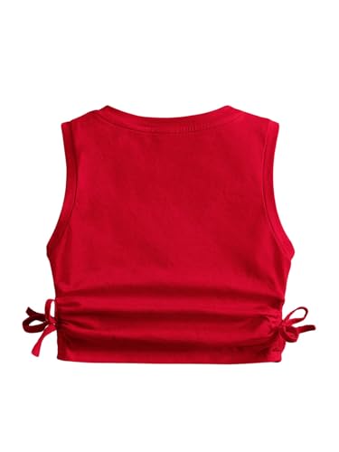 Milumia Girl's Ruched Knot Side Solid Round Neck Sleeveless Crop Tank Tops2