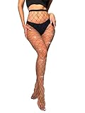 E-Laurels Women's Sparkle Fishnet Tights Rhinestone Tights High Waist Mesh Stockings Sparkle Pantyhose for Women (Black XL)