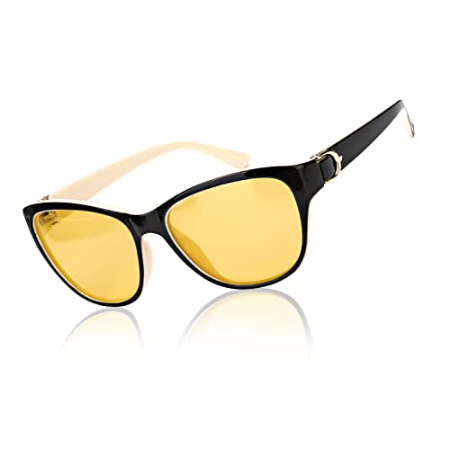 LVIOE Night Driving Glasses for Women with Polarized Anti Glare Yellow Lens, Classic Designer Sun Glasses UV Protection