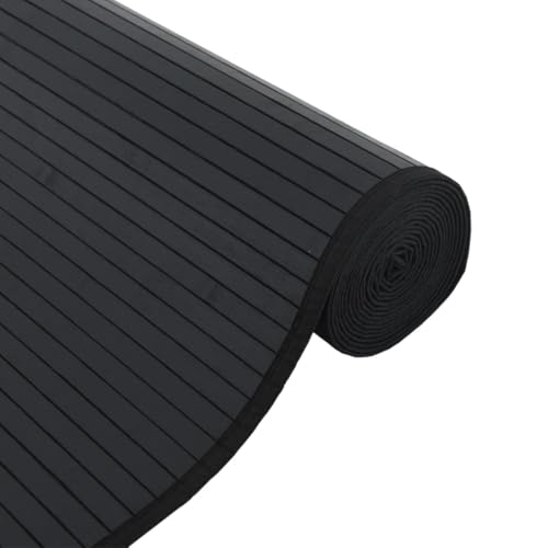 Alfombra de bambú rectangular negra 60 x 300 cm pasillero lavable con base de goma 5
