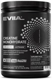 evial Creatine Monohydrate Powder with AstraGin, Micronized Unflavored Creatine for Women and Men, 5 g Scoop, Pre Post Workout Supplement, Sugar Free, Gluten Free, Soy Free, 500 g