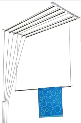 Image of VBLUE Heavy-Duty Stainless Steel Ceiling Cloth Dryer (6 Pipes x 6 Feet) with UV-Protected Nylon Ropes - Balcony Clothes Drying Stand with Pulley Mechanism (with NICROFIBER MOP COMPLIMENTARY)