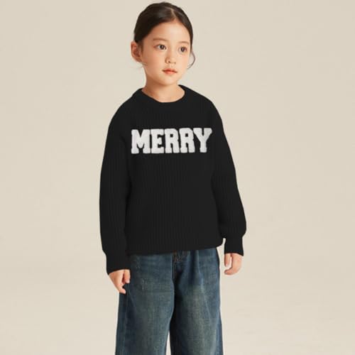 Image of CM C&M WODRO Girl's Merry Sweater Christmas Knit Crewneck Long Sleeve Pullover Cute Holiday Jumper Tops 7-11 Years