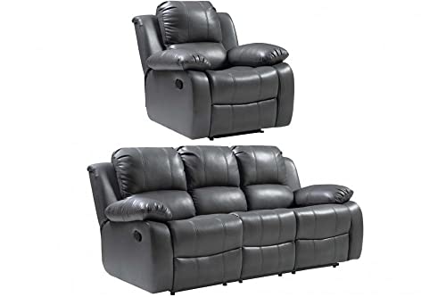 FurnitureInstore - Sofa - Valencia - Leather - Recliner - Black - Grey- 3 Seaters - 2 Seaters - Armchairs (Grey, 3+1) FurnitureInstore - Sofa - Valencia - Leather - Recliner - Black - Grey- 3 Seaters - 2 Seaters - Armchairs (Grey, 3+1)