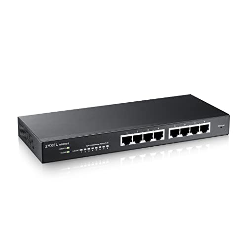 Image of Zyxel 8 Port Ethernet Switch | Smart Managed Gigabit Network Switch | 8X GbE RJ-45 Ports | 16 Gbps Switching Capacity | Hybrid Cloud Mode | Wall Mount Kit Included | Fanless | GS1915-8