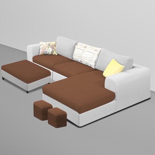 Image of Koza RHS 4 Seater L Shape Sofa Set with Center Table for Living Room (Brown Grey Fabric) Premium Fabric Sofa