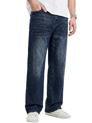 JMIERR Mens Jeans Classic Baggy Comfort Flex Jean for Men Stretch Denim Jeans Straight Leg Pants with 5 Pockets, M, Navy Blue