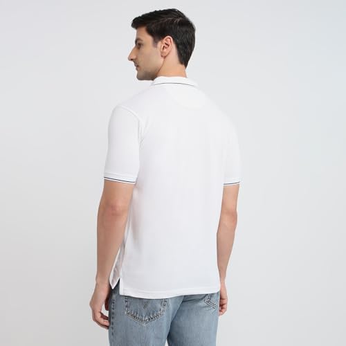 Image of Park Avenue Men Slim Fit Solid Pattern Cotton Polyester Blend Half Sleeve Polo Neck Casual T-Shirt