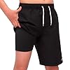 MEILONGER Badehose Jungen 2 in 1 Badeshorts Kinder Schnelltrocknend Boardshorts Bademode Schwimmhosen mit Kompression Innenhose Verstellbare Tunnelzug(Schwarz,176)