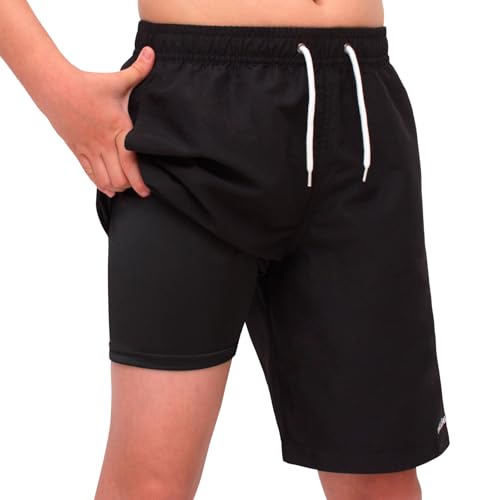 MEILONGER Boys Swim Trunks Boys Swimming Shorts with Compression Liner Quick Dry Stretchy 2 in 1 Board Shorts Size 8,10-12,14-16,18-20 Years(Black,14-16)