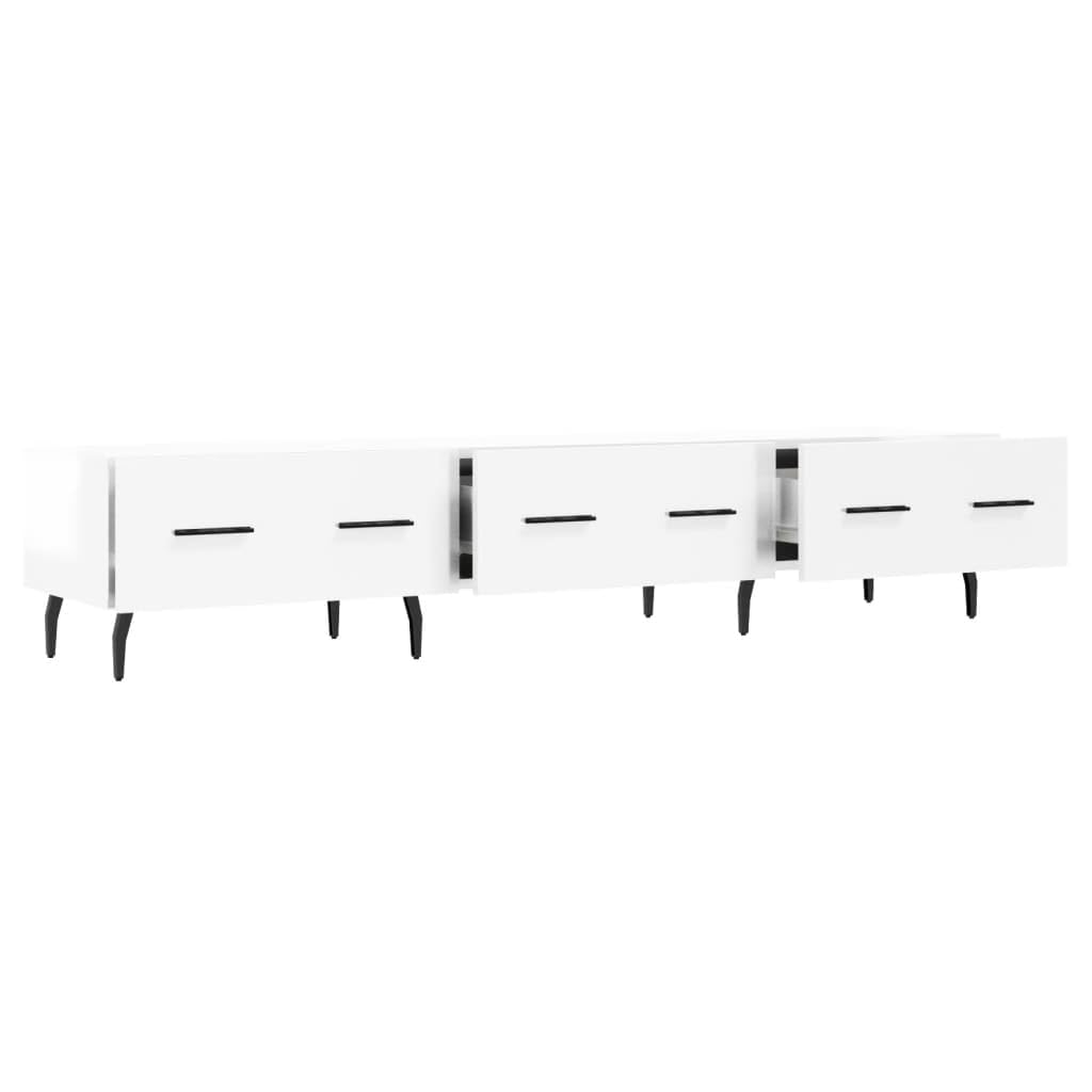 TV-Schrank Hochglanz-Weiß 150x36x30 cm, Robuster Holzwerkstoff, Modernes Media Center mit 3 Schubladen, Eisenbeine, für Wohnzimmer, Schlafzimmer