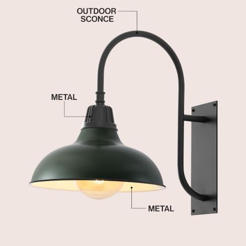 Image of JONATHAN Y Stanley 12.25 inch Black and Matte Green Metal Gooseneck Barn Sconce
