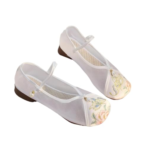 Zapatos Hanfu de malla con delicado bordado floral artesanal y acabados de alta costura
