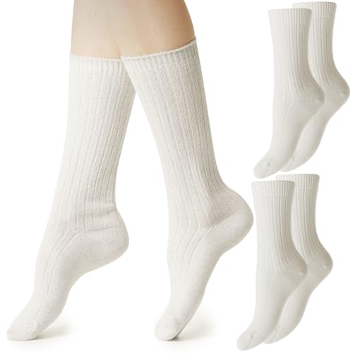Women's Cashmere Rib Knit Socks - Mid Calf & Crew Slouch Socks for Home & Bed
