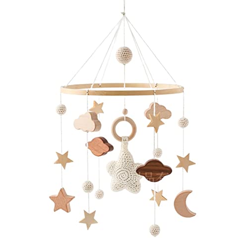 TROYSINC Lit bébé mobile carillon de vent suspendu cloche bébé mobile en bois 3D étoiles ornement nouveau-né fille garçon chambre d'enfant décor