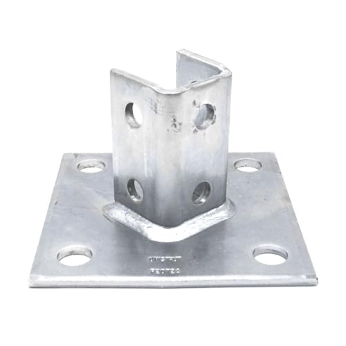 Unistrut P2072A Double Fix 2-Hole Channel Base Floor Bracket Fittings 41x41mm Hot Dip Galvanised, Silver, Set of 10 Pieces