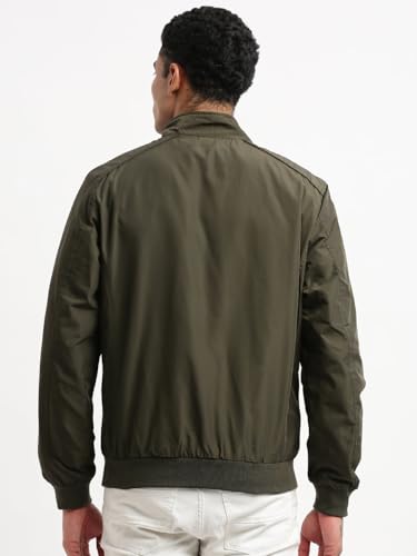 Image of SHOWOFFFF Men Solid Bomber Jacket | Mock Collar Full Sleeves Nylon Jacket for Mens | Slim Fit Regular Length Jacket for Men's