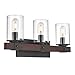 Rustic Vanity Light,3-Light Industrial Wood Finish Farmhouse Bathroom Lighting,Clear Glass and Black Metal Base Wall Sconce Lighting Fixtures.
