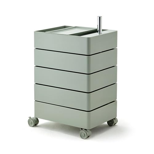 5-Tier Rolling Utility Cart with Lockable Wheels, Multifunctional Plastic Storage Organizer for Living Room, Kitchen, Office, Sofa Side Table, Mobile Snack Cart (Khaki)