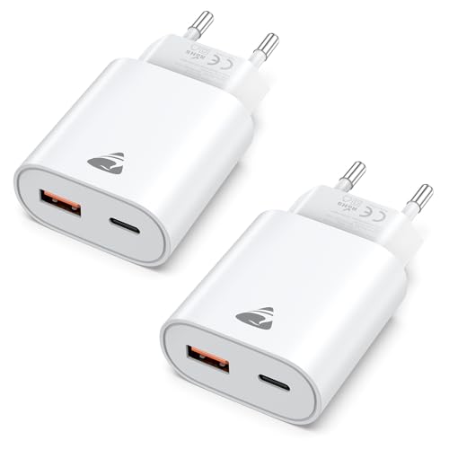 2 Pack Caricatore USB C, 20W Ricarica Rapido Presa Spina USBC Alimentatore Type C Multiplo Carica Batterie Caricabatterie Caricatore per iPhone 16 15 14 13 12 11 Pro Max Samsung S24 S23 iPad Cellulare