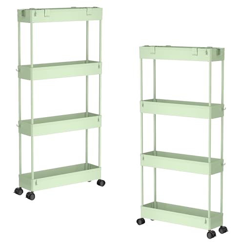 Image of SPACELEAD 2-piece Set Slim Storage Cart 3 Tier,Bathroom Organizer Rolling Utility,Mobile Shelving Unit Slide Out for Office, Kitchen, Laundry Room & Narrow Places