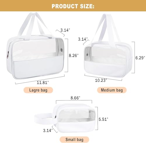 Image of KBS Toiletry Kit Cosmetic Makeup Storage Organizer Clear Styilish Wash Bag Pouch Set of 3 for Travel Luggage Transparent with Metal Zipper Gift for Men Women Girls (Cream)