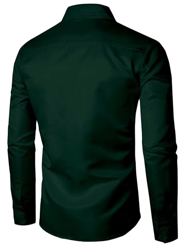 Image of BABIRUSA Men's Cotton Blend Shirt with Solid Bottom Down Long Sleeve Spread Collared Neck Regular Fit and Standard Length | Shirt for Man