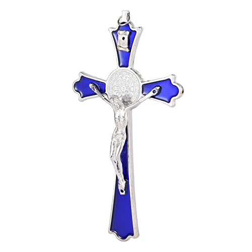 Crucifijo de pared azul San Benito para decorar el salón y zona de oración 6