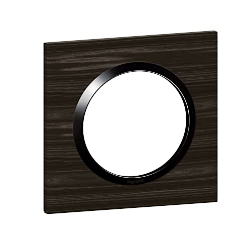 Legrand - Square dooxie 1 Hole Plate with Ebony Wood Effect Finish with Shiny Black Ring, 1 poste