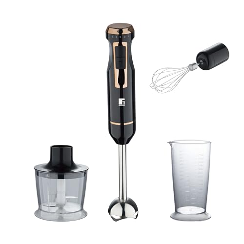 Batidora de Mano 3 en 1 1000W- Control 5 Velocidades con Turbo - Picadora 500ml, Taza 700ml y Varilla Batidora Copper Bergner