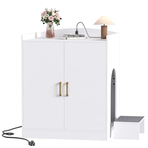 Hey-brother Cat Litter Robot Enclosure, Large Hidden Litter Box Furniture with Charging Station, Suitable for Automatic/Self-Cleaning Cats Litter Boxes and Litter Robot 3/4, Modern, White JCLB005WT