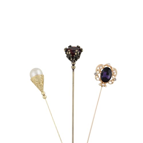 Image of Alilang 3Pcs Vintage Style 5 Inches Long Handle Hat and Lapel Pins with Flexible Bendable Design for Secure Fit on Hats, Scarves, and Suits