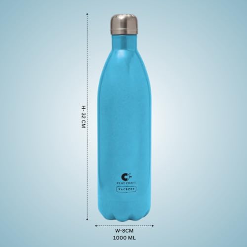 Image of Clay Craft Vacbott Stark Sparkle Double Walled|18 Hours Hot and 24 Hours| Cold Water Bottle Vacuum Insulated Flask Bottle|1000 ml, 2 Piece, Water Bottles for School, Home, Gym, Leakproof