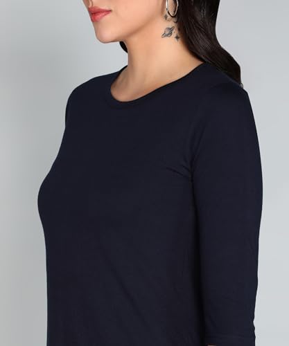 Image of FLEXIMAA Women's Cotton Plain Round Neck 3 /4 Sleeve Long Top
