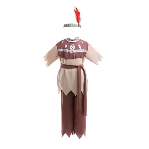 Lito Angels Deguisement Costume de Natif Américain Indien avec Bandeau pour Enfant Garçons Taille 5-7 ans, Brun (étiquette en tissu 0L)