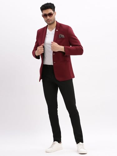 Image of SHOWOFFFF Men Solid Single Breasted Casual Blazer | Notched Lapel Full Sleeves Cotton Blazer for Mens | Slim Fit Regular Length Blazer for Men's