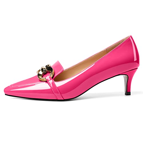 Soireelady Women’s Kitten Heel Pumps Square Toe Low Heel Shoes Metal Buckle Design Slip On Heels Classic Retro Comfort Office Formal Shoes 2Inch2
