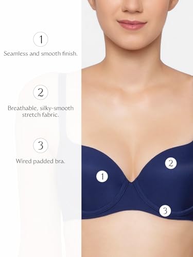 Image of Triumph T-Shirt Bra For Women Wired Padded Body Make-Up Series Seamless Everyday Lingerie Lycra Xtra Fine Breathable Fabric Second-Skin Smooth 3 /4 Cup Support Invisible Underwire Pack Of 1