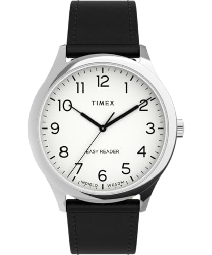 Timex Men's Easy Reader Gen1 40mm Quartz Leather Strap, 20 Casual Watch (Model: TW2U22100), Black/Silver/White