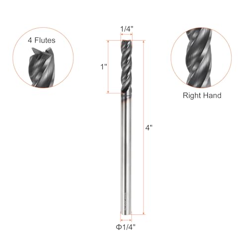Image of HARFINGTON Carbide Square Nose End Mill Bit 1 /4 inch Cut Dia 4 Flutes TiAlN Coated Milling Cutter for Hardened Steel Metal (1 /4 inch Shank 1 inch Cut Length 4 inch Long 30 Degree Helix)
