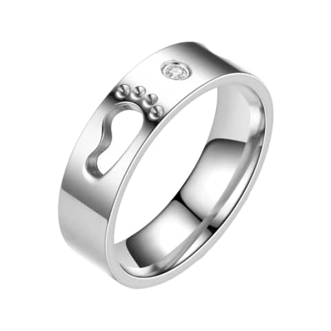 Baby Feet Ring for New Mom Cut Out Babyfoot Gemstone Mothers Day Gifts Titanium Steel Footprints Ring, 6 UK, Gemstone, No Gemstone Cover