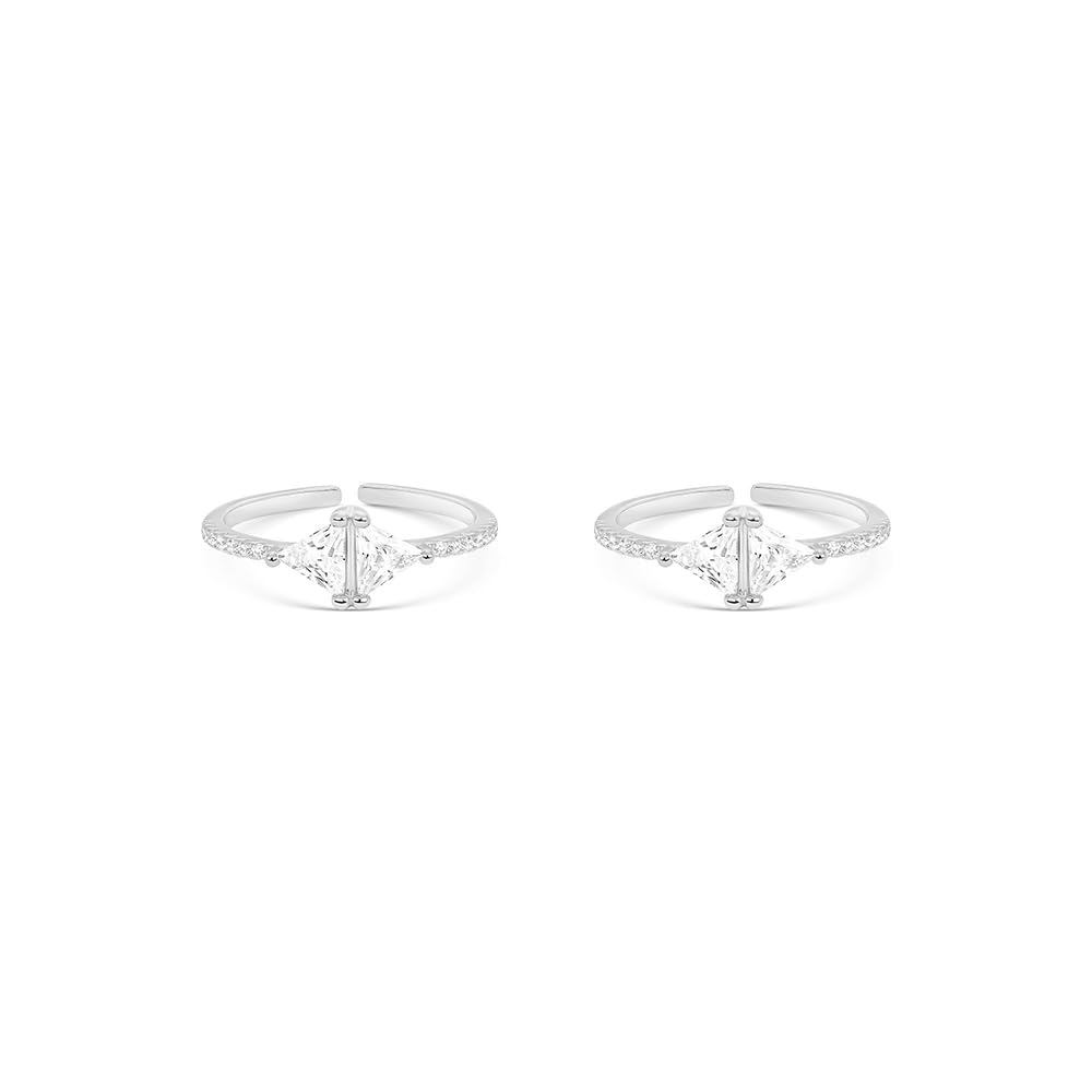 Pure 925 Silver Prism Toe Ring for Women | Adjustable Twin-Triangle CZ Design | Silver and Rose Gold Finish | Modern Geometric Toe Ring | Elegant Gift Jewelry