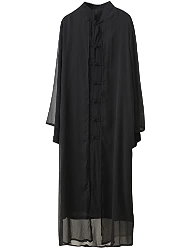 Men's Trench Coat Long Tang Suit Kung Fu Cotton Linen Robe Chinese Style Fake Two Piece Jackets Solid Color2