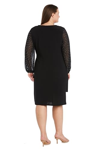 Image of Elegant Mini Cocktail Dress W /Sheer Rhinestone Balloon Sleeves
