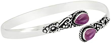 Amethyst Bangle for Women Mom Wife Silver Overlay Handmade Vintage Boho Style Jewelry