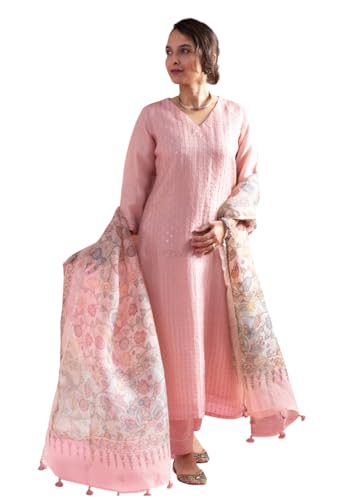 Image of Yashika Women Viscose Chanderi Fabric Straight Kurta, Pant and Dupatta Set | Kurta Set for Women