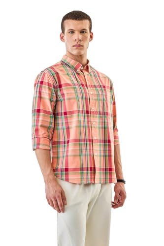 Image of SNITCH Men Casual Shirt | Regular Fit Full Sleeve Button-Down Collar Plaid Design | 100% Cotton & Breathable Fabric for Everyday Wear & Outings