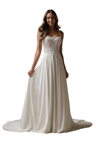 Modest Wedding Dress for Bride 2025 Long Applique V-Neck Simple Beach Bridal Gowns for Women