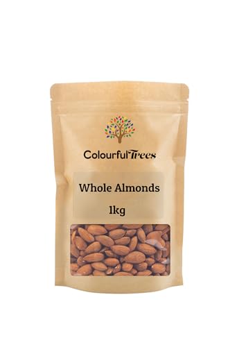 Natural Whole Almonds 1kg | Ideal for Snacking Baking & Cooking | Colourful Trees