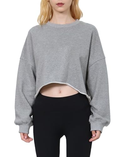 Amazhiyu Damen Sweatshirt Crop Pullover Kurz Hoodie Ohne Kapuze Casual...